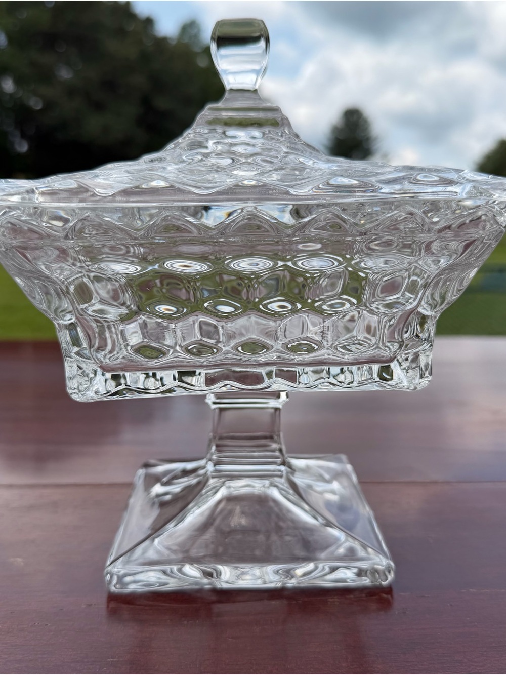 Vintage Fostoria Clear Pressed Glass Covered Compote Dish